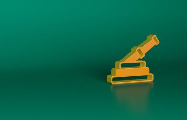 Yeşil zemin üzerinde turuncu yangın hortumu ikonu izole edildi. Minimalizm kavramı. 3 Boyutlu resimleme.