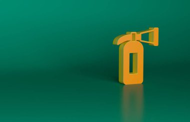 Yeşil arka planda izole edilmiş turuncu yangın söndürme ikonu. Minimalizm kavramı. 3 Boyutlu resimleme.