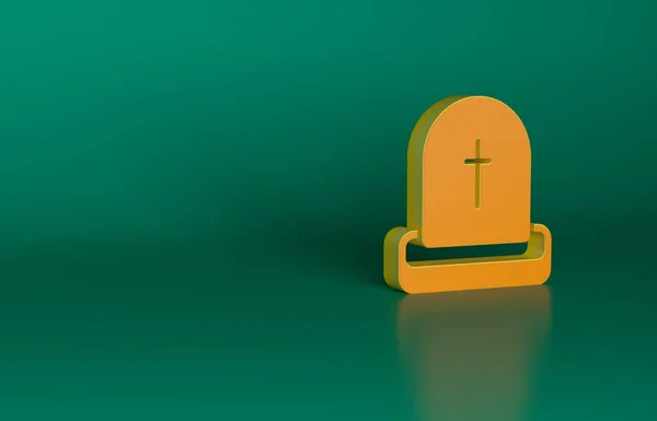 Orange Tombstone with RIP written on it icon isolated on green background. Grave icon. Happy Halloween party. Minimalism concept. 3D render illustration.
