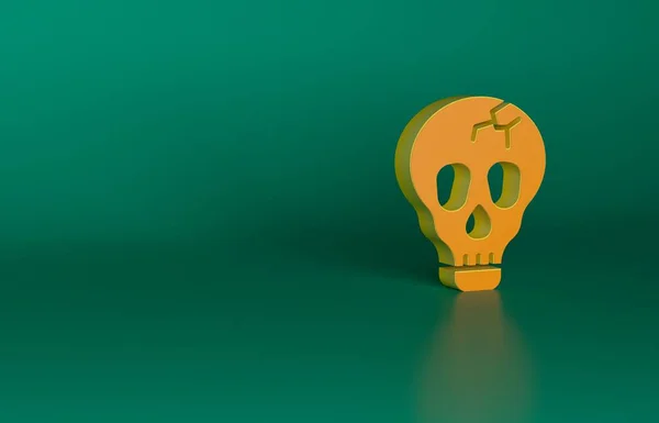 Ікона Помаранчевого Черепа Ізольована Зеленому Тлі Веселого Хелловін Концепція Мінімалізму — стокове фото