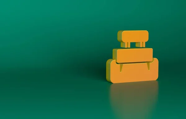 Иконка Orange Bench Выделена Зеленом Фоне Концепция Минимализма Рендеринг — стоковое фото