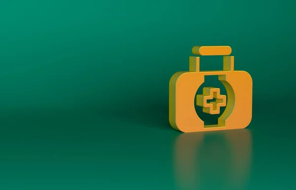 Иконка Оранжевой Аптечки Выделена Зеленом Фоне Медицинская Коробка Крестом Медицинское — стоковое фото