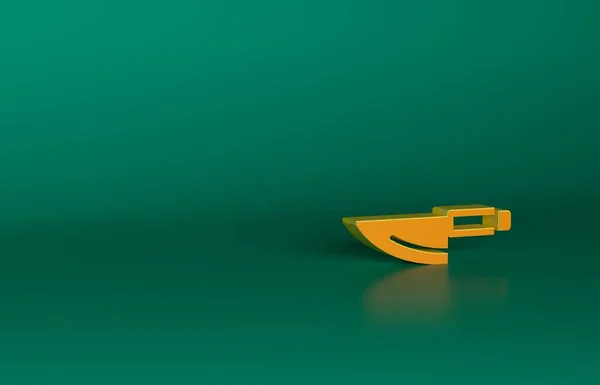 緑の背景に隔離されたオレンジナイフアイコン かわいいシンボル 最小限の概念 3Dレンダリング図 — ストック写真
