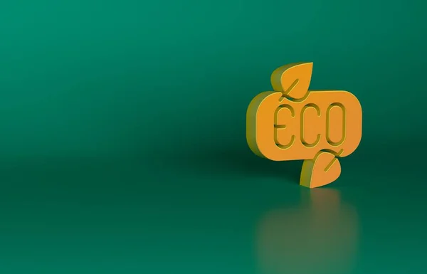 オレンジの葉緑の背景に隔離されたエコシンボルアイコン バナー ラベル エコグリーンのステッカー 最小限の概念 3Dレンダリング図 — ストック写真