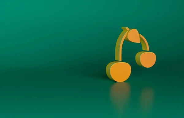 緑の背景に孤立したオレンジチェリーアイコン 葉のシンボルを持つ果物 最小限の概念 3Dレンダリング図 — ストック写真