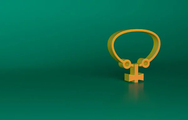 Orange Necklace with gem icon isolated on green background. Minimalism concept. 3D render illustration.