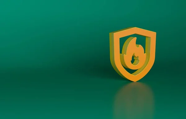 Oranje Brandwerende Schild Pictogram Geïsoleerd Groene Achtergrond Verzekeringsconcept Beveiliging Veiligheid — Stockfoto