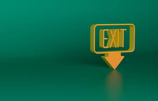 Orange Fire exit icon isolated on green background. Fire emergency icon. Minimalism concept. 3D render illustration.