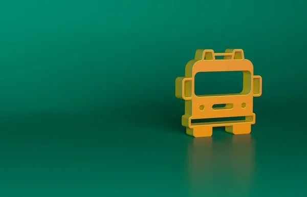 橙色消防车图标隔离在绿色背景 消防车消防员紧急车辆 最低纲领的概念 3D渲染说明 — 图库照片