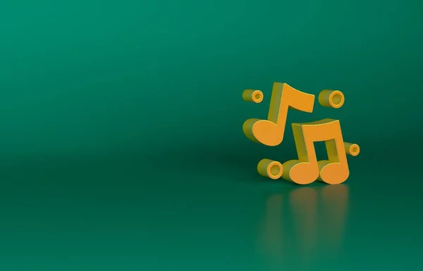 オレンジ音楽ノート 緑の背景に隔離されたトーンアイコン 最小限の概念 3Dレンダリング図 — ストック写真