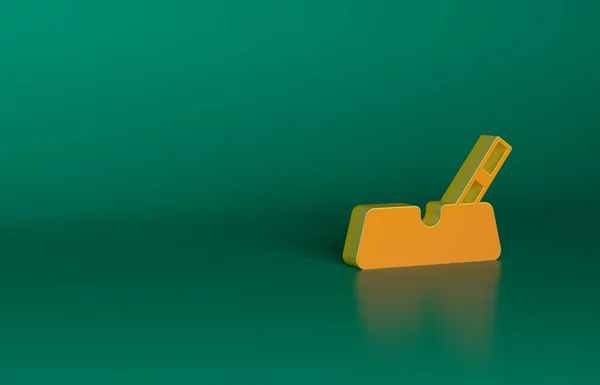 橙色烟灰缸与香烟图标隔离的绿色背景 最低纲领的概念 3D渲染说明 — 图库照片