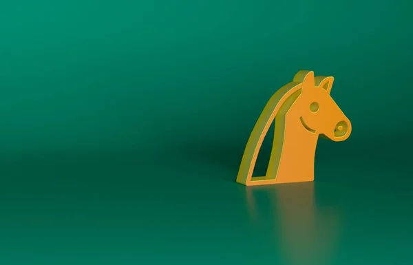 Orange Horse icon isolated on green background. Animal symbol. Minimalism concept. 3D render illustration.