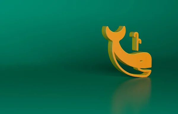 Orange Whale icon isolated on green background. Minimalism concept. 3D render illustration.