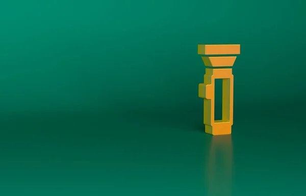 緑の背景に隔離されたオレンジの懐中電灯アイコン 最小限の概念 3Dレンダリング図 — ストック写真