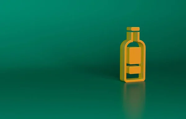 Bottiglia Vetro Arancione Icona Vodka Isolato Sfondo Verde Concetto Minimalista — Foto Stock