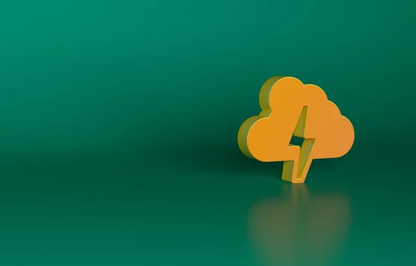 Orangefarbenes Sturm Symbol Auf Grünem Hintergrund Wolke Und Blitz Wetterikone — Stockfoto