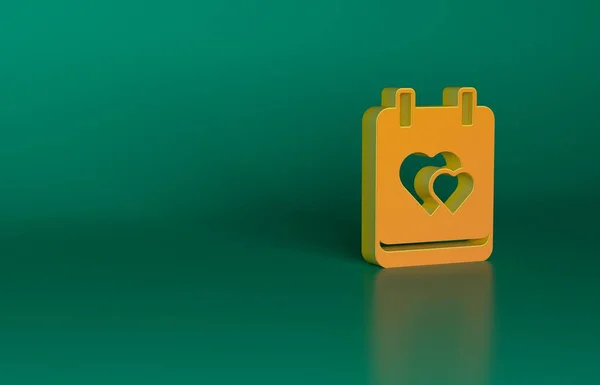 Oranžový Kalendář Ikonou Srdce Izolované Zeleném Pozadí Valentýn Symbol Lásky — Stock fotografie