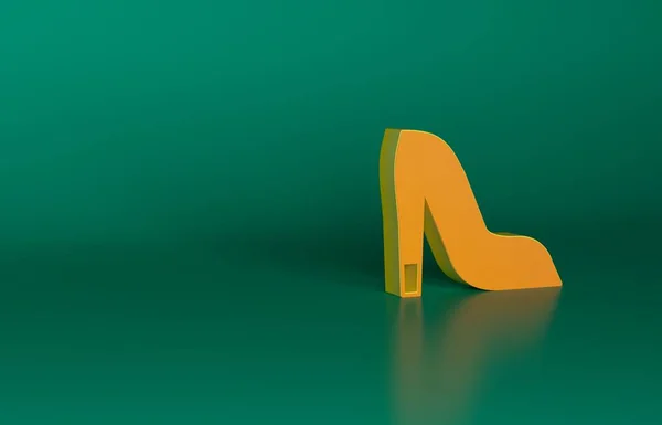 橙色女鞋 高跟图标隔离在绿色背景 最低纲领的概念 3D渲染说明 — 图库照片