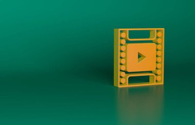 Turuncu Kamera klasik film rulo kartuş simgesi yeşil arka planda izole edildi. 35 mm 'lik film kutusu. Film şeridi fotoğrafçı ekipmanı. Minimalizm kavramı. 3 Boyutlu resimleme.