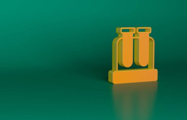 Turuncu Test tüpü ve yeşil arka planda izole edilmiş kimyasal test ikonu. Laboratuvar cam levhası. Minimalizm kavramı. 3 Boyutlu resimleme.