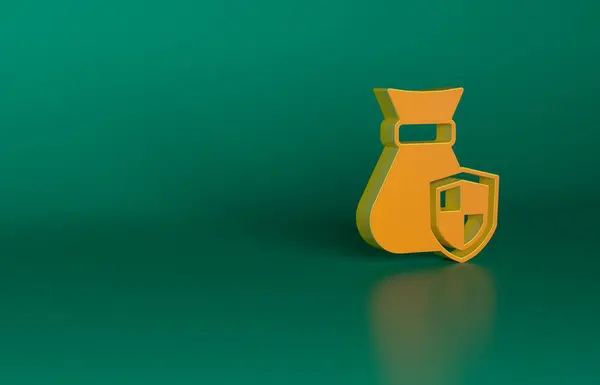 Orangefarbener Geldbeutel Mit Schildsymbol Auf Grünem Hintergrund Versicherungskonzept Sicherheit Sicherheit — Stockfoto