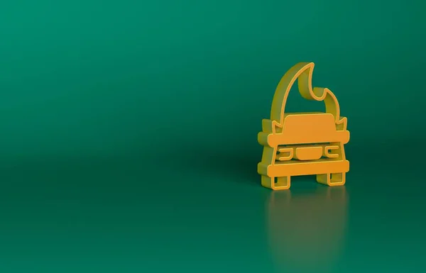 Ікона Машини Orange Burning Ізольована Зеленому Фоні Концепція Страхування Машина — стокове фото