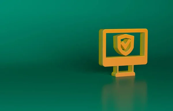 Orangefarbenes Versicherungssymbol Auf Grünem Hintergrund Sicherheit Sicherheit Schutz Schutzkonzept Minimalismus — Stockfoto