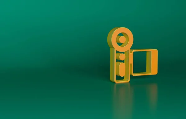 Orangefarbenes Kamera Symbol Auf Grünem Hintergrund Videokamera Filmschild Filmprojektor Minimalismus — Stockfoto