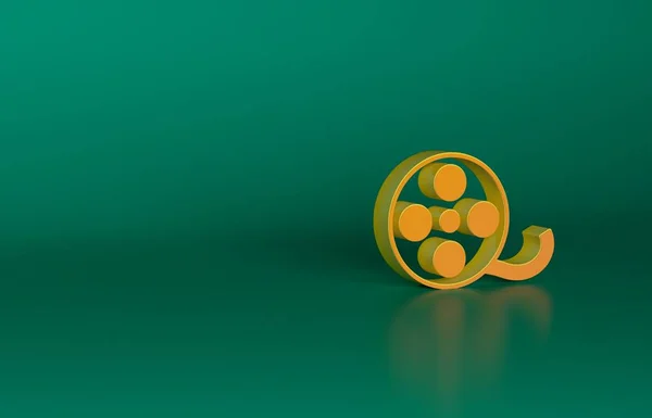 Orange Film reel icon isolated on green background. Minimalism concept. 3D render illustration.