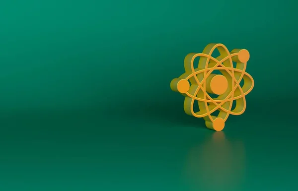 Pomarańczowa Ikona Atoma Zielonym Tle Symbol Nauki Edukacji Fizyki Jądrowej — Zdjęcie stockowe