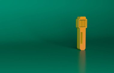 Turuncu Test tüpü ve yeşil arka planda izole edilmiş kimyasal test ikonu. Laboratuvar cam levhası. Minimalizm kavramı. 3 Boyutlu resimleme.