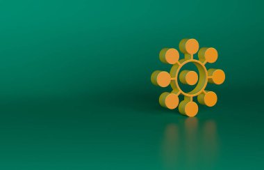 Turuncu Virüs simgesi yeşil arkaplanda izole edildi. Corona virüsü 2019-nCoV. Bakteri ve mikroplar, hücre kanseri, mikrop, mantar. Minimalizm kavramı. 3 Boyutlu resimleme.