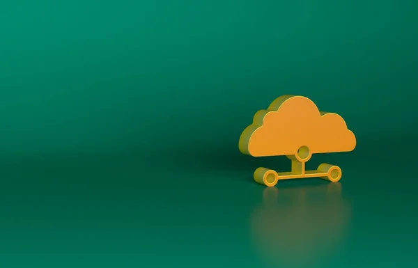 Icono Conexión Nube Orange Network Aislado Sobre Fondo Verde Tecnología — Foto de Stock