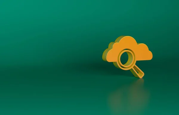 Πορτοκαλί Αναζήτηση Σύννεφο Υπολογιστών Εικονίδιο Απομονώνονται Πράσινο Φόντο Μεγεθυντικό Γυαλί — Φωτογραφία Αρχείου