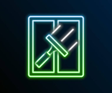 Siyah arkaplanda izole edilmiş pencere simgesi için kauçuk temizleme servisiyle parlayan neon hattı. Silecek, kazıyıcı, silecek. Renkli taslak konsepti. Vektör.