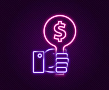 Parlayan neon hat Hand açık arttırma raket simgesini siyah arka planda tutuyor. Teklif konsepti. Açık arttırma yarışması. BID yazıtları olan el kaldırma işaretleri. Renkli taslak konsepti. Vektör.