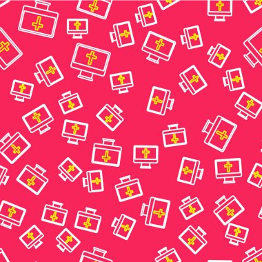 Hristiyan çizgisi simgesi üzerindeki çizgi kırmızı arkaplanda izole edilmiş kusursuz desen. Kilise haçı. Vektör.