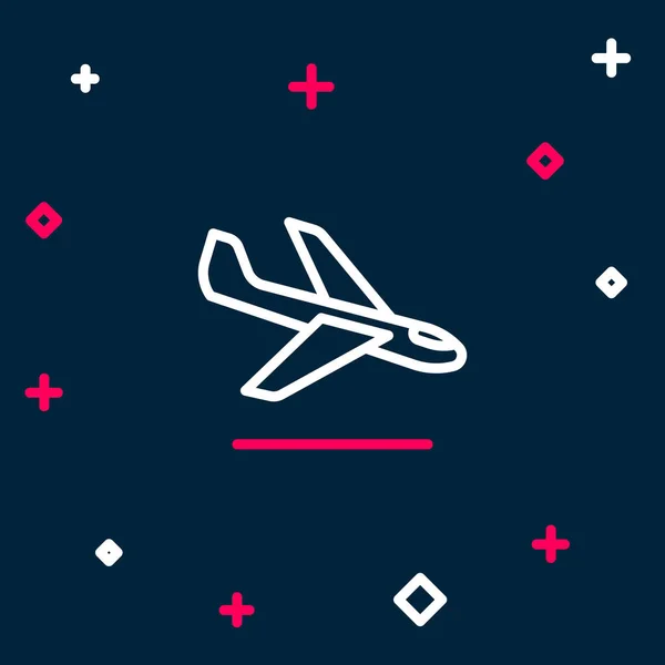 Línea Icono Aterrizaje Plano Aislado Sobre Fondo Azul Símbolo Transporte — Archivo Imágenes Vectoriales