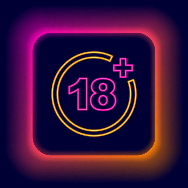 Glowing neon line Plus 18 movie icon isolated on black background. Adult content. Under 18 years sign. Colorful outline concept. Vector.