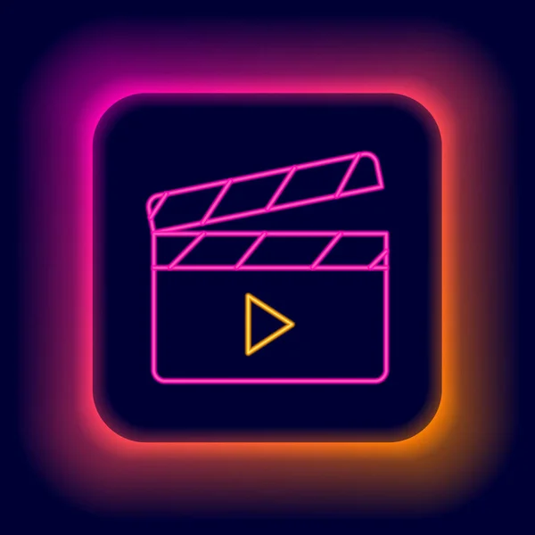 Leuchtende Leuchtschrift Movie Clapper Icon Isoliert Auf Schwarzem Hintergrund Filmklappbrett — Stockvektor