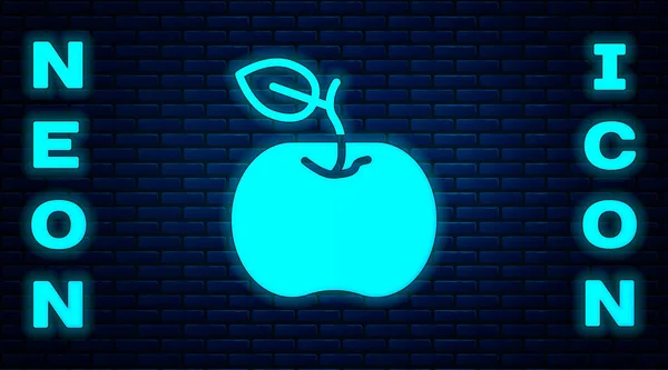 Leuchtende Neonfarbene Apple Ikone Isoliert Auf Ziegelwand Hintergrund Übergewicht Gesunde — Stockvektor