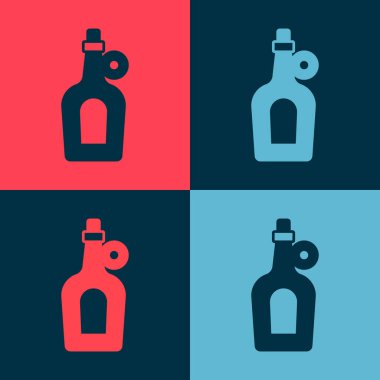 Pop Art Bottle of akçaağaç şurubu ikonu renkli arkaplanda izole edilmiş. Vektör.