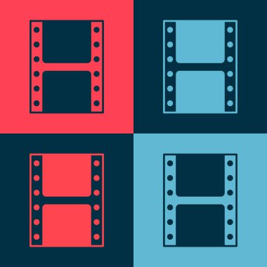 Pop Art Play video simgesi renk arkaplanında izole edildi. Film şeridi tabelası. Vektör.