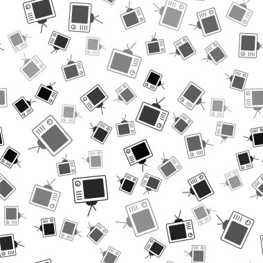 Siyah Retro TV simgesi beyaz arkaplanda izole edilmiş kusursuz desen. Televizyon tabelası. Vektör.