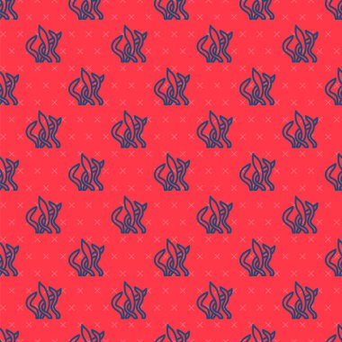 Mavi çizgi Seaweed simgesi kırmızı arkaplanda izole edilmiş. Su altı deniz yosunu spirulinası, deniz yosunu bitkisi. Vejetaryen ve vejetaryen yemekleri. Vektör.