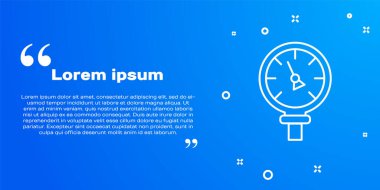 Beyaz çizgi basınçlı su ölçer ikonu mavi arkaplanda izole edildi. Vektör.