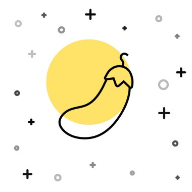 Beyaz arka planda siyah çizgi patlıcan simgesi izole edildi. Rastgele dinamik şekiller. Vektör.