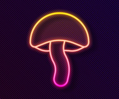 Parlayan neon hattı mantar ikonu siyah arkaplanda izole edildi. Vektör.