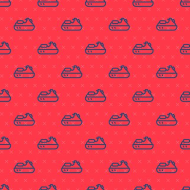 Mavi çizgi Jet ski simgesi kırmızı arkaplanda izole edilmiş pürüzsüz desen. Su motoru. Olağanüstü bir spor. Vektör.