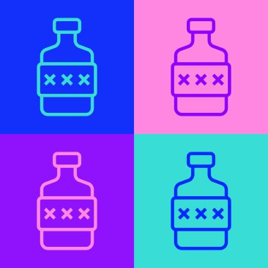 Pop sanat eseri viski şişesi simgesi renk arkaplanında izole edilmiş. Vektör.